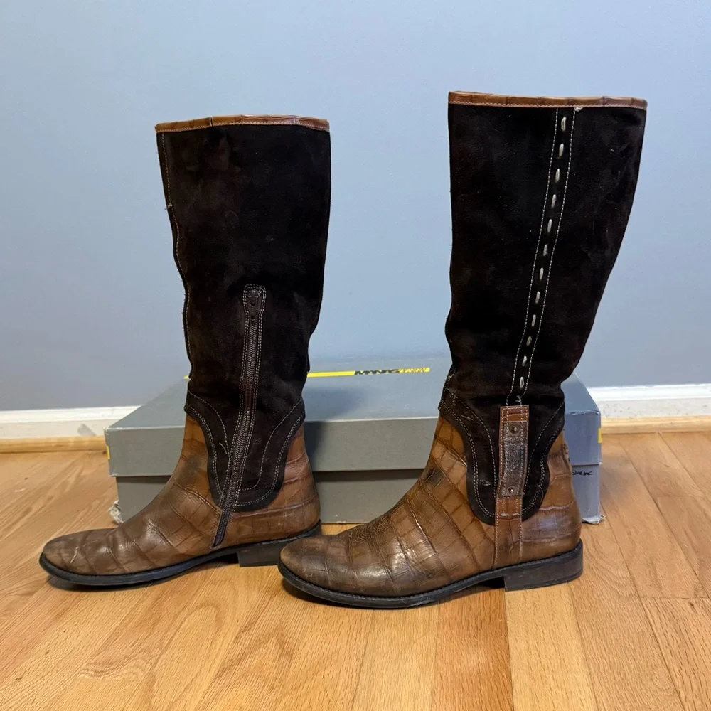 Manas Design Brown Suede Leather Western Style Boots 41